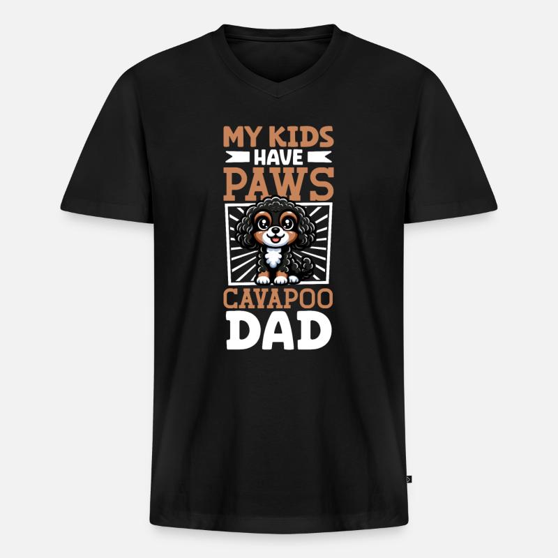 Cavapoo Papa - Männer Premium Bio T-Shirt mit V-Ausschnitt - Schwarz