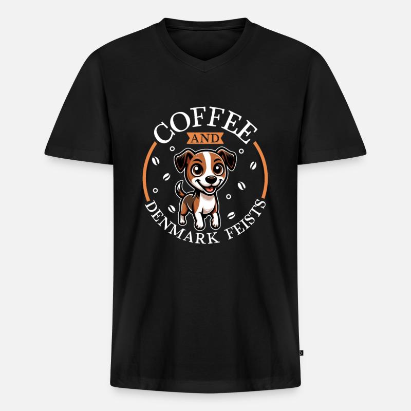 Kaffee und Denmark Feist - Männer Premium Bio T-Shirt mit V-Ausschnitt - Schwarz
