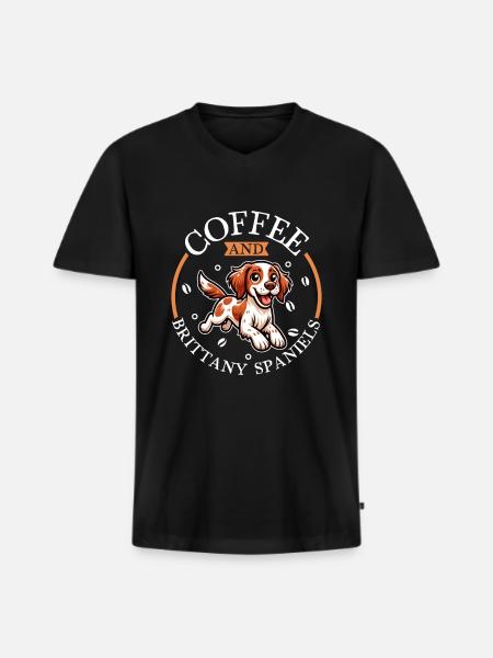 Coffee and Epagneul Breton - Men's Premium Organic T-shirt with V-neck - black