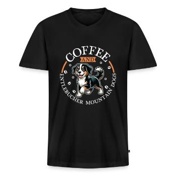 Kaffee und Entlebucher Sennenhund - Männer Premium Bio T-Shirt mit V-Ausschnitt - Schwarz - Vorne - Nico (187cm)