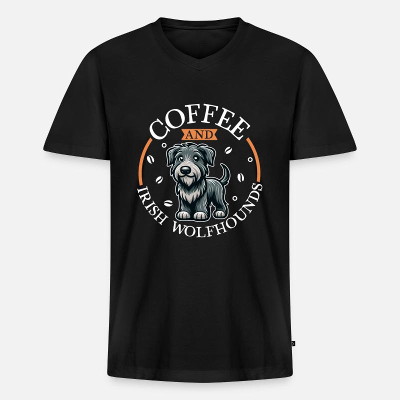 Kaffee und Irischer Wolfshund - Männer Premium Bio T-Shirt mit V-Ausschnitt - Schwarz