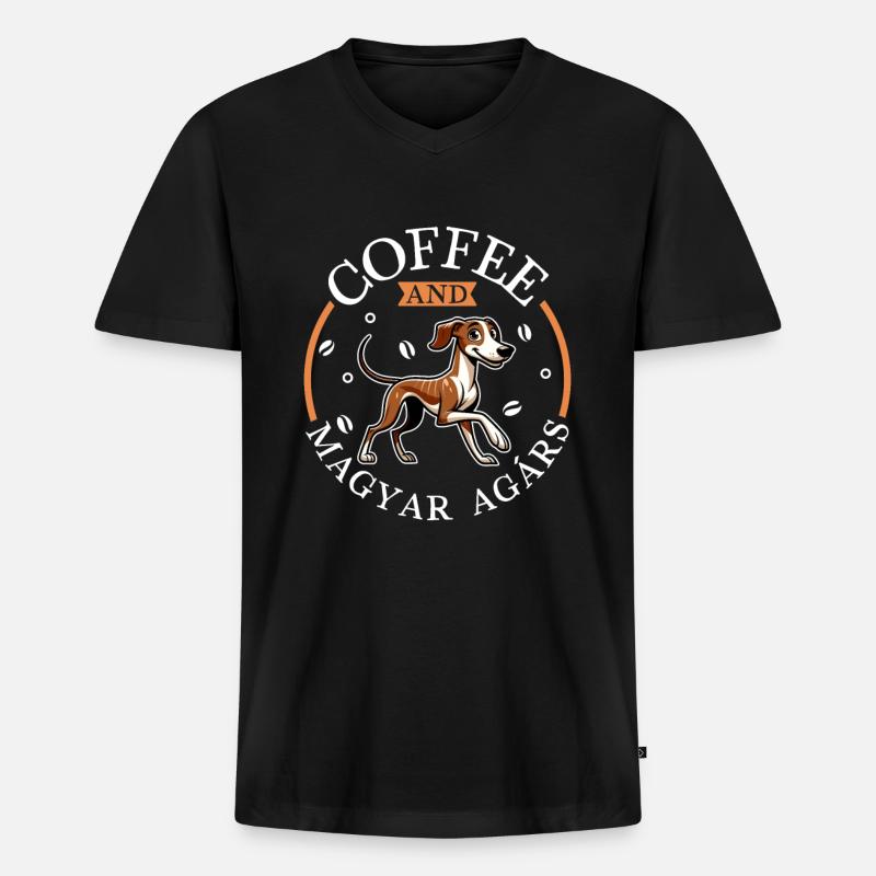 Kaffee und Magyar Agár - Männer Premium Bio T-Shirt mit V-Ausschnitt - Schwarz