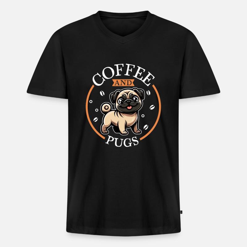 Kaffee und Mops - Männer Premium Bio T-Shirt mit V-Ausschnitt - Schwarz