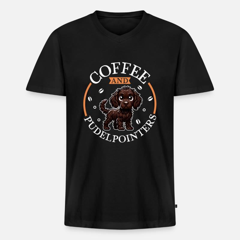 Kaffee und Pudelpointer - Männer Premium Bio T-Shirt mit V-Ausschnitt - Schwarz