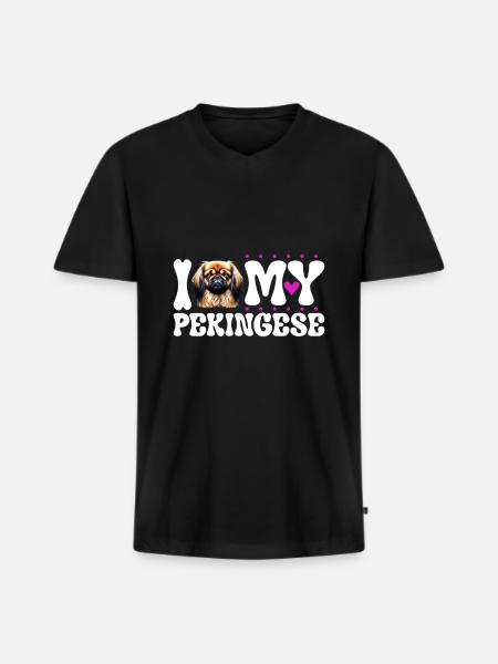J’adore mes Pékinois - T-shirt encolure en V Premium bio Homme - noir