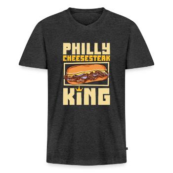 Philly Cheesesteak King - Men's Premium Organic T-shirt with V-neck - heather anthracite - Front - Nico (187cm)