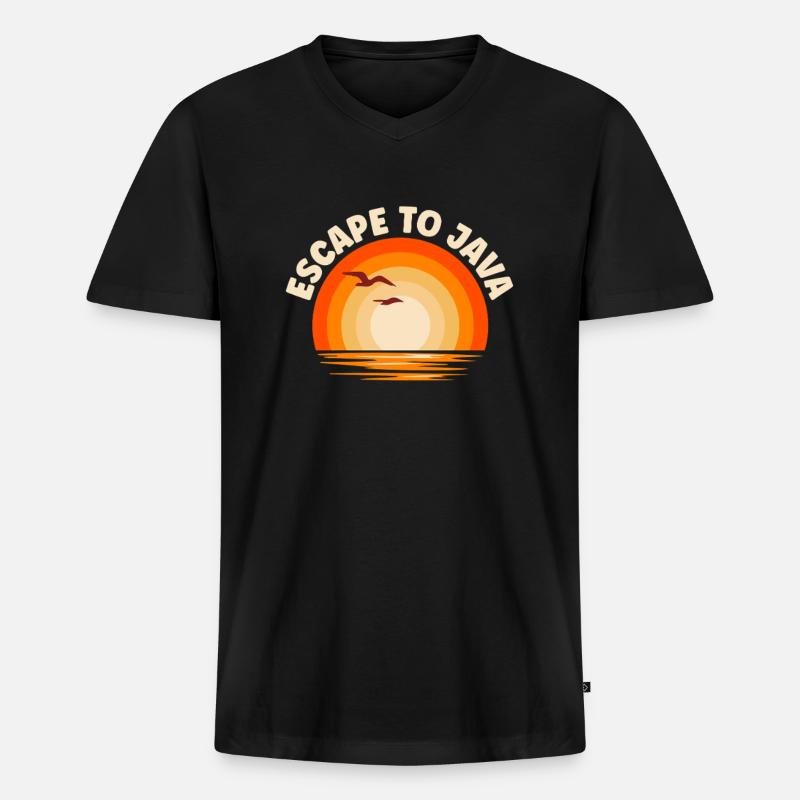 Je fuis vers Java - T-shirt encolure en V Premium bio Homme - noir
