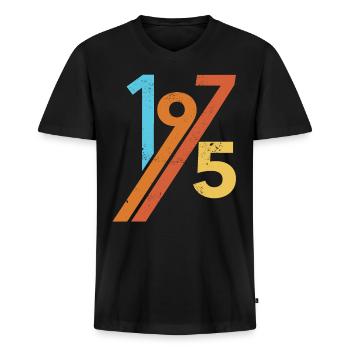 Vintage 1975 - Camiseta ecológica prémium para hombre con cuello de pico - negro - delante - Nico (187cm)