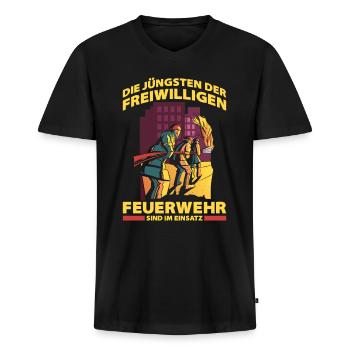Die Jüngsten Der Freiwilligen Feuerwehr Sind Im Ei - Männer Premium Bio T-Shirt mit V-Ausschnitt - Schwarz - Vorne - Nico (187cm)