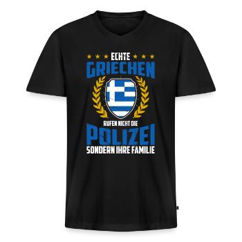 Echte Griechen Rufen Nicht Die Polizei Sondern Ihr - Männer Premium Bio T-Shirt mit V-Ausschnitt - Schwarz - Vorne - Nico (187cm)