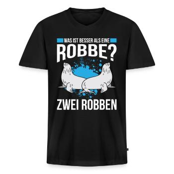 Was ist besser als eine Robbe? Zwei Robben - Männer Premium Bio T-Shirt mit V-Ausschnitt - Schwarz - Vorne - Nico (187cm)