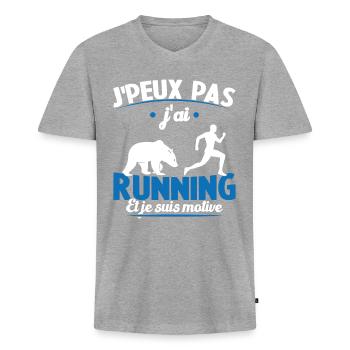 Je Peux Pas J ai Running Et Je Suis Motivé - T-shirt encolure en V Premium bio Homme - gris chiné - Devant