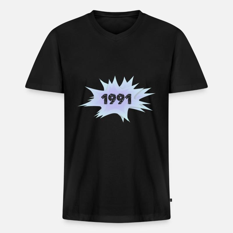 Comic Sprechblase 1991 - Männer Premium Bio T-Shirt mit V-Ausschnitt - Schwarz