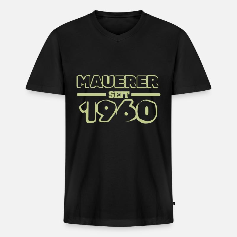 1960 - Männer Premium Bio T-Shirt mit V-Ausschnitt - Schwarz