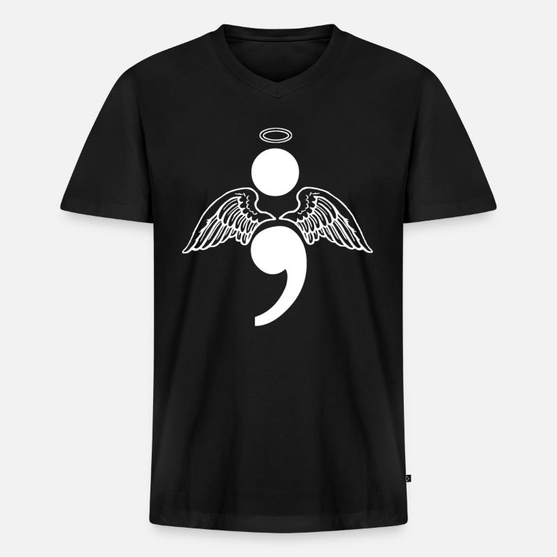 Semikolon Engel Depression Suicide Geschenk - Männer Premium Bio T-Shirt mit V-Ausschnitt - Schwarz