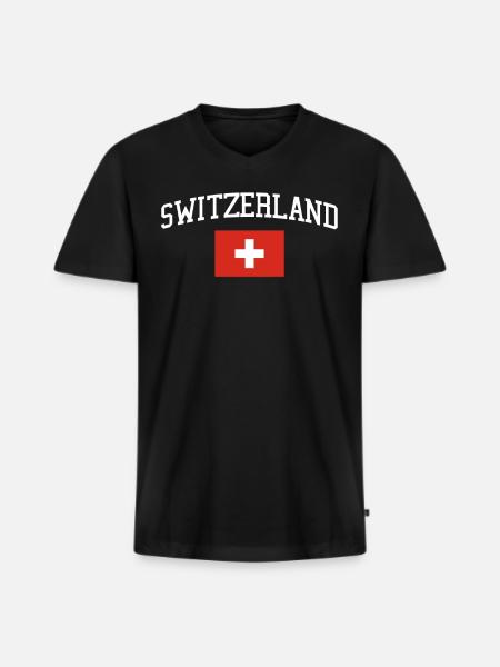 Suisse Drapeau - T-shirt encolure en V Premium bio Homme - noir