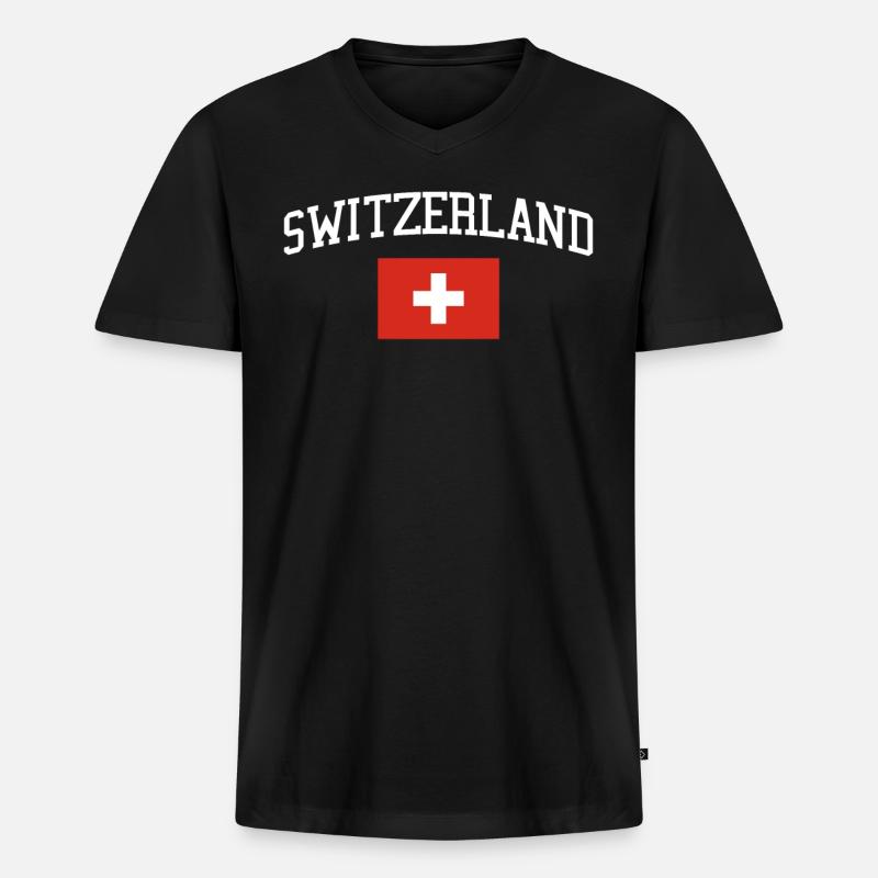 Schweiz Flagge - Männer Premium Bio T-Shirt mit V-Ausschnitt - Schwarz