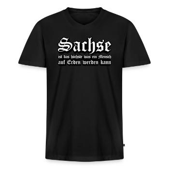 Sachse das Beste auf Erden Sachsen - Männer Premium Bio T-Shirt mit V-Ausschnitt - Schwarz - Vorne - Nico (187cm)