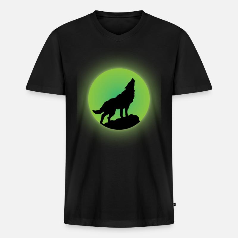 Wolf Glow - Männer Premium Bio T-Shirt mit V-Ausschnitt - Schwarz