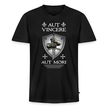 Croix des Templiers + Épée - T-shirt encolure en V Premium bio Homme - noir - Devant - Nico (187cm)