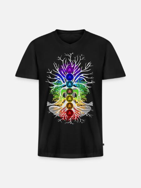 Chakra tree with roots - Men's Premium Organic T-shirt with V-neck - black