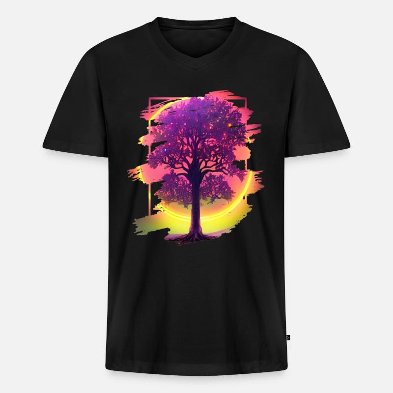 Lebensbaum - Männer Premium Bio T-Shirt mit V-Ausschnitt - Schwarz
