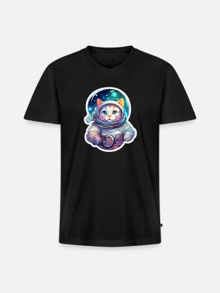 Cat Space Astronaut Galaxy - Men's Premium Organic T-shirt with V-neck - black