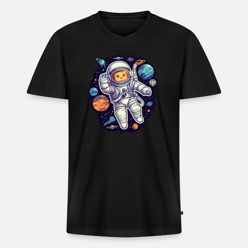Katze Space Astronaut - Männer Premium Bio T-Shirt mit V-Ausschnitt - Schwarz