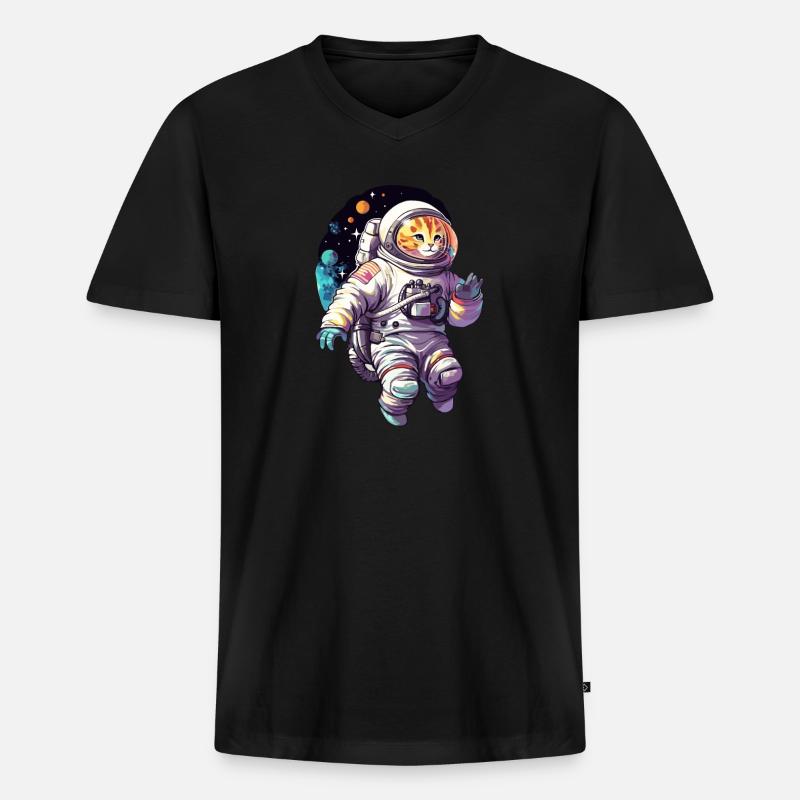 Katze Space Astronaut - Männer Premium Bio T-Shirt mit V-Ausschnitt - Schwarz