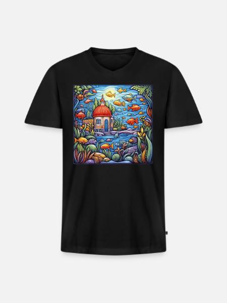 Aquarium - Männer Premium Bio T-Shirt mit V-Ausschnitt - Schwarz