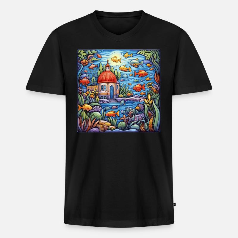 Aquarium - Männer Premium Bio T-Shirt mit V-Ausschnitt - Schwarz