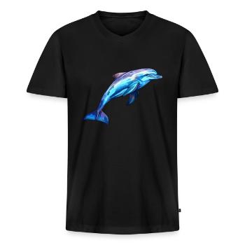 Delphin -lebendige Farben - Lebendige Marine - Männer Premium Bio T-Shirt mit V-Ausschnitt - Schwarz - Vorne - Nico (187cm)