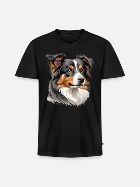 Australian Shepherd Head - Men's Premium Organic T-shirt with V-neck - black