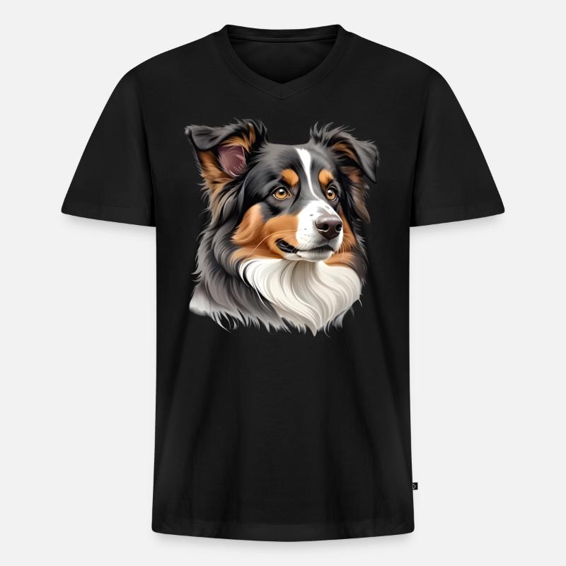 Australian Shepherd Kopf - Männer Premium Bio T-Shirt mit V-Ausschnitt - Schwarz
