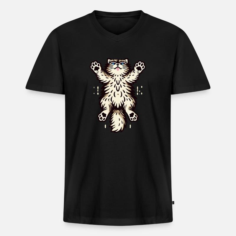 Springende Katze - Männer Premium Bio T-Shirt mit V-Ausschnitt - Schwarz
