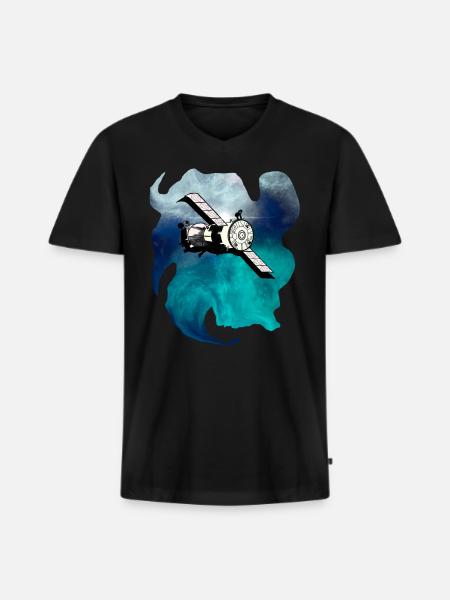 Weltraum Satellit - Männer Premium Bio T-Shirt mit V-Ausschnitt - Schwarz