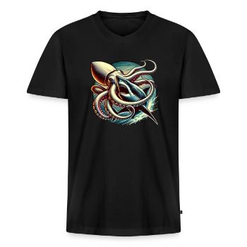 Tiefsee - Hai vs. Kalmar - Männer Premium Bio T-Shirt mit V-Ausschnitt - Schwarz - Vorne - Nico (187cm)