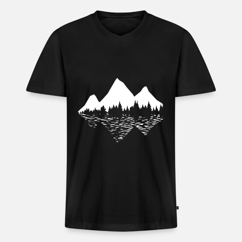 Baum - Berg - (2) - Männer Premium Bio T-Shirt mit V-Ausschnitt - Schwarz