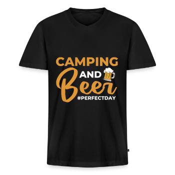 Camping and Beer perfectday - Männer Premium Bio T-Shirt mit V-Ausschnitt - Schwarz - Vorne - Nico (187cm)