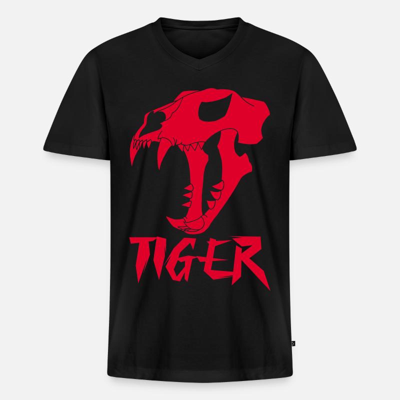 Roter Tiger-Schädel - Männer Premium Bio T-Shirt mit V-Ausschnitt - Schwarz