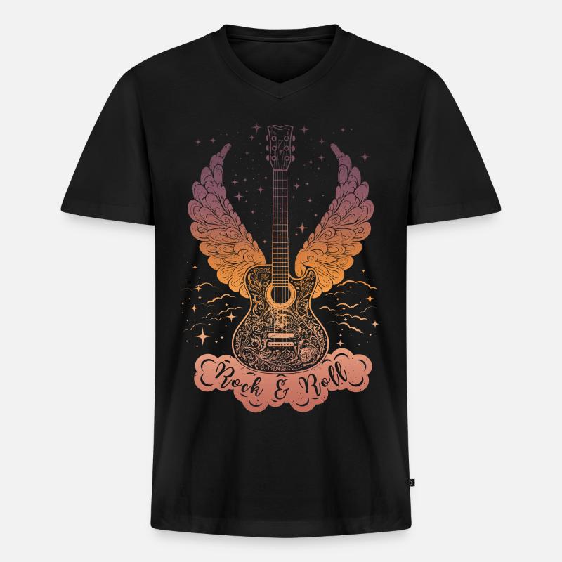 Rock & Roll Guitar - Männer Premium Bio T-Shirt mit V-Ausschnitt - Schwarz