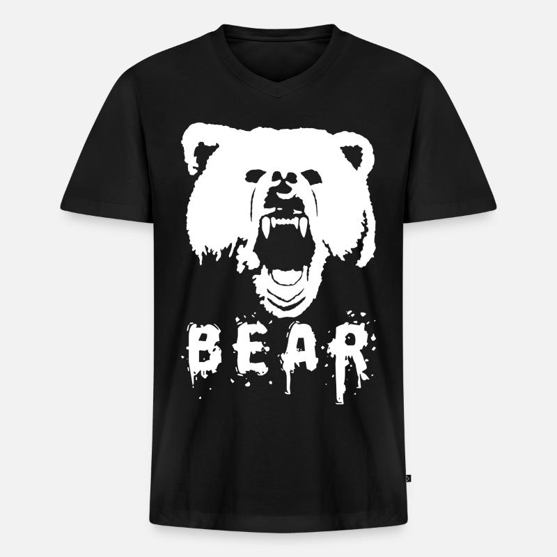 Bär - Männer Premium Bio T-Shirt mit V-Ausschnitt - Schwarz