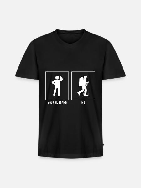 Your husband - I - Hiking - Men's Premium Organic T-shirt with V-neck - black