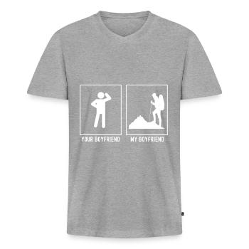Dein Freund - Mein Freund - Wandern bergauf - Männer Premium Bio T-Shirt mit V-Ausschnitt - Grau meliert - Vorne