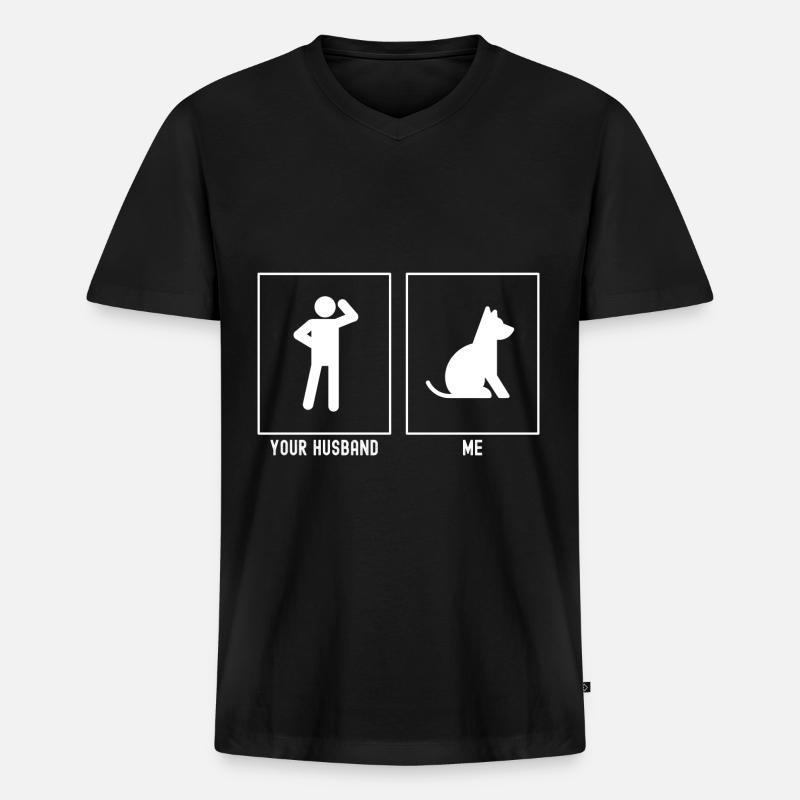 Ihr Mann - Ich - Hund sitzend - Männer Premium Bio T-Shirt mit V-Ausschnitt - Schwarz