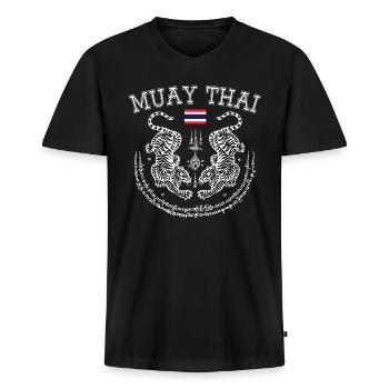 Muay Thai Tiger Thailand Kickboxen Kampfkunst - Männer Premium Bio T-Shirt mit V-Ausschnitt - Schwarz - Vorne - Nico (187cm)
