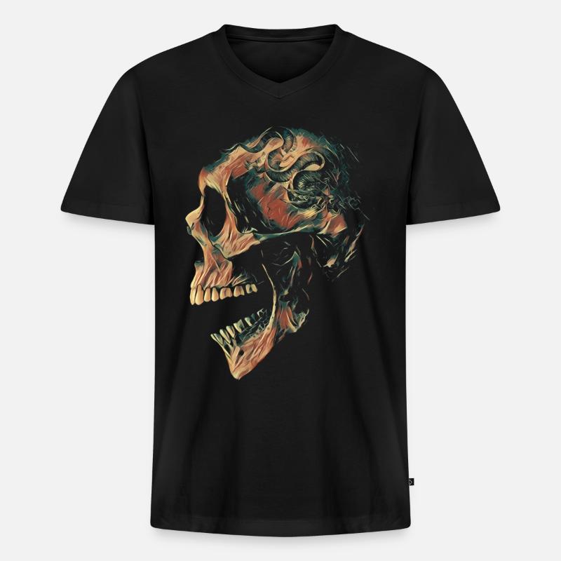 Camo Skull - Männer Premium Bio T-Shirt mit V-Ausschnitt - Schwarz