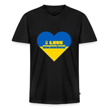 Ukraine - T-shirt encolure en V Premium bio Homme - noir - Devant - Nico (187cm)