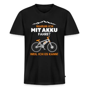 Warum ich mit Akku fahre? Weil ich es kann eBike - Männer Premium Bio T-Shirt mit V-Ausschnitt - Schwarz - Vorne - Nico (187cm)