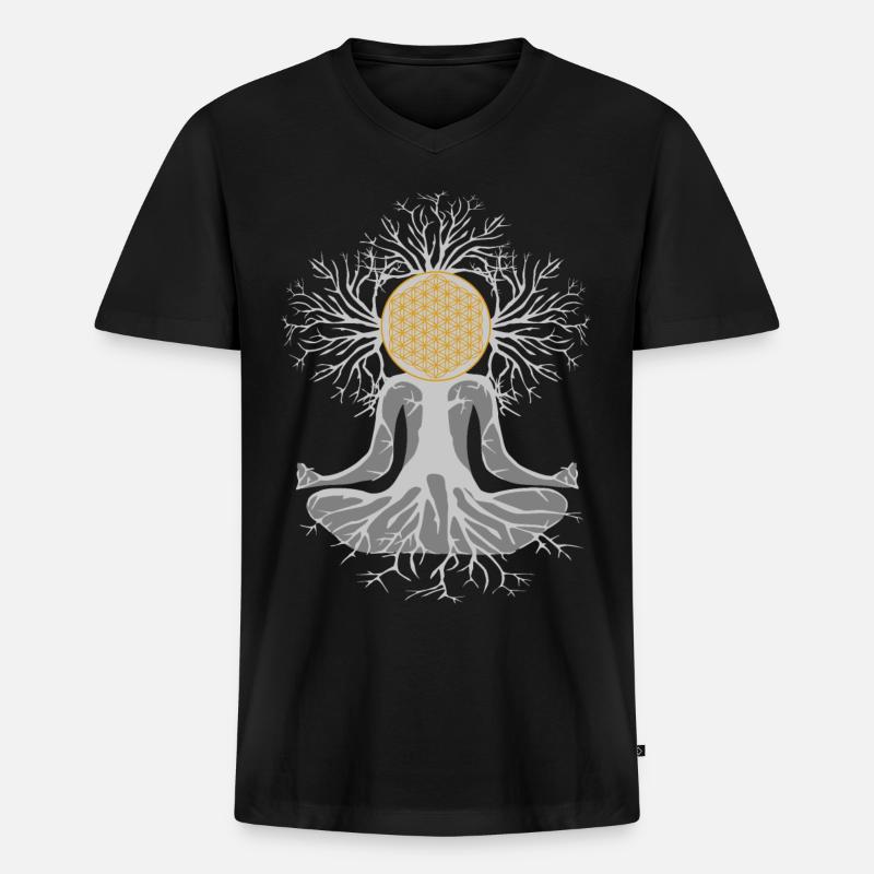 Blume des Lebens - Männer Premium Bio T-Shirt mit V-Ausschnitt - Schwarz